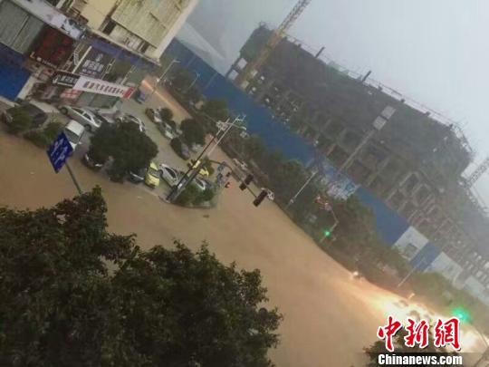 图为柳州市多处路段积水严重,车辆无法通行。 钟欣 摄