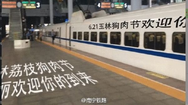 广西高铁车身印字宣传玉林狗肉节? 警方:谣言