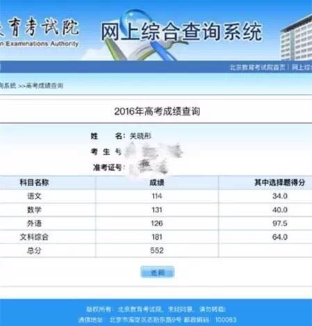 【热点】:552分！国民闺女关晓彤高考分数出炉