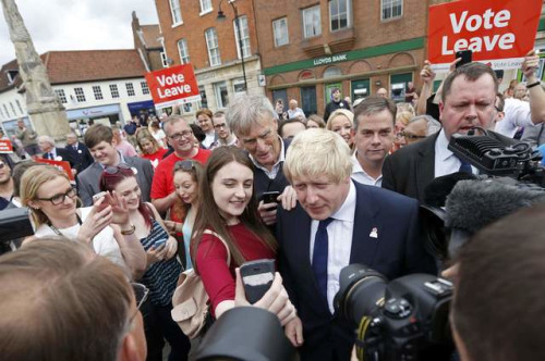 伦敦前市长约翰逊参加支持脱欧团体的活动。