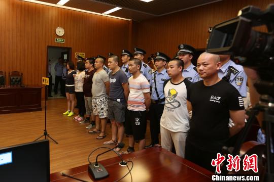 图为：杭州中院禁毒集中宣判的8名被告人。 钟法 摄