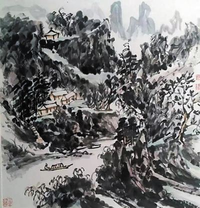 著名书画家彭过春山水画作品在中山美术馆展出(组图)
