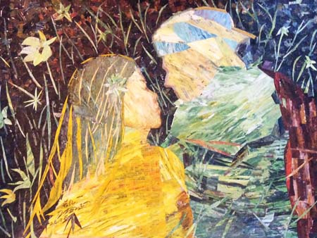 世界独创拼贴油画《情侣》(41.5×57.5cm)2014年