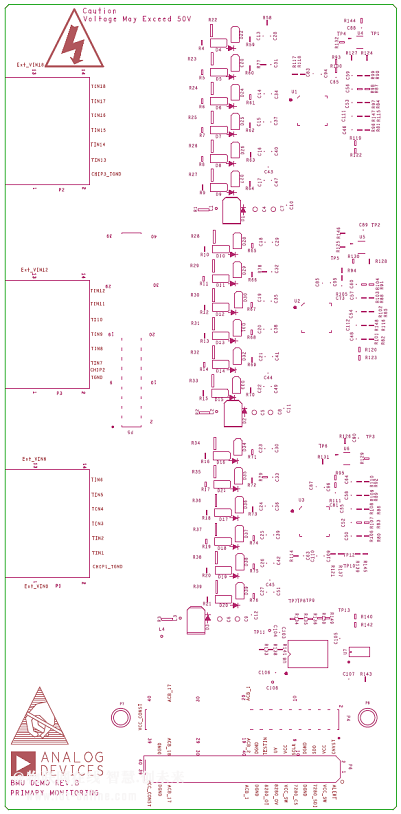15通道锂电池管理模块bmu监视板pcb顶层元件布局图