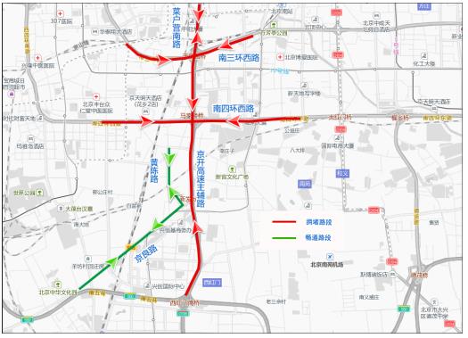 新发地周边道路如菜户营南路双方向,南三环西路双方向,南四环西路双