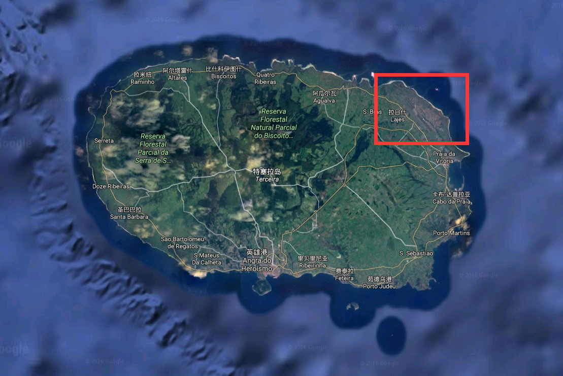 特塞拉岛卫星地图,红框处为拉日什空军基地