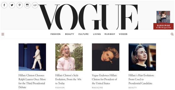 《Vogue》官方网站关于希拉里的头条新闻