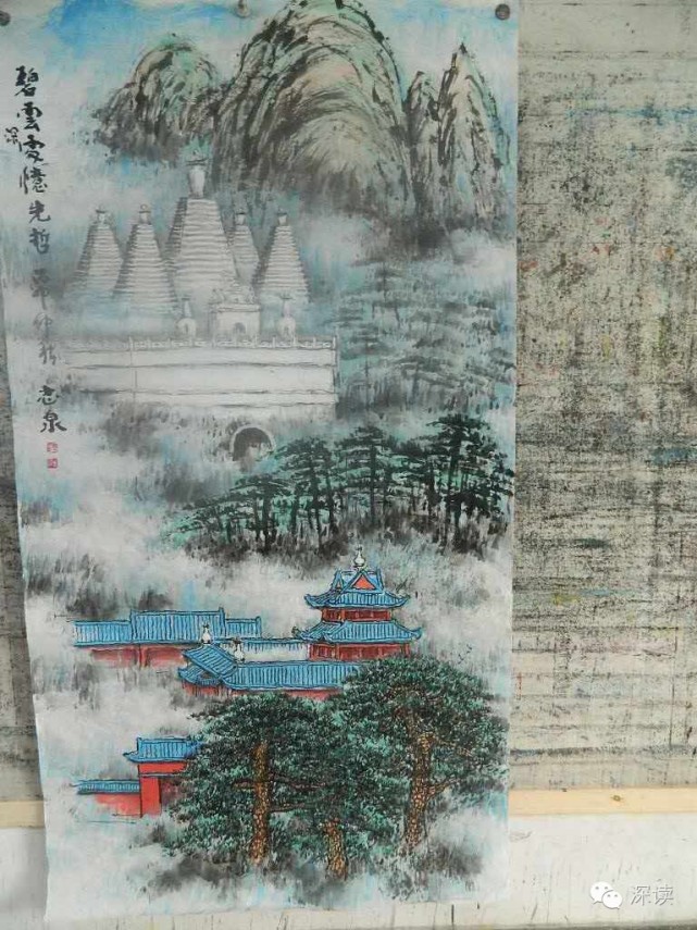 谭志泉创作的北京碧云寺孙中山衣冠冢水墨画