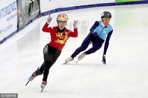 短道速滑世界杯美国站 中国男队5000米接力摘