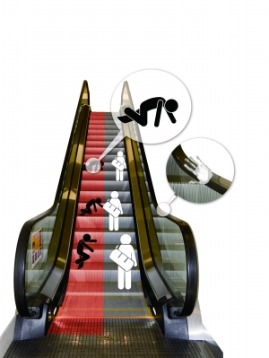 北京地铁扶梯设有“靠右站立”的标识。北京晨报记者 邹乐/摄