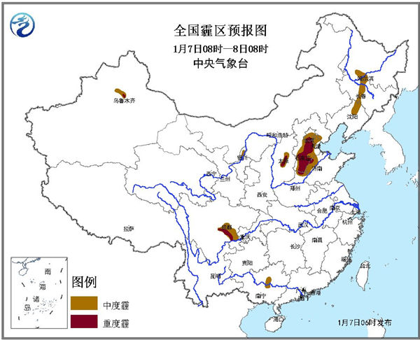另外,今天河北、河南等地将有强浓雾,能见度将不足200米。预计7日早晨至上午,河北中南部、天津南部、河南北部、山西中部、山东西北部、浙江北部、广西中部等地有大雾天气,其中,河北南部、河南北部、浙江北部等地的部分地区有能见度低于500米的浓雾,局地有能见度低于200米的强浓雾。