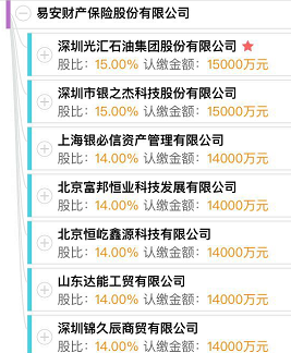易安财险股东名单。来源：启信宝、界面新闻研究部
