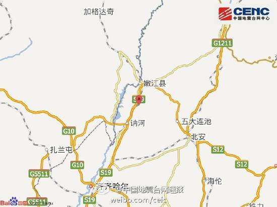 黑龙江嫩江县发生30级地震震源深度2千米