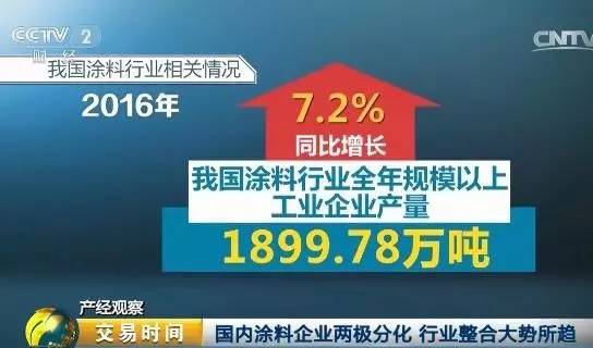 然而，根据中国涂料协会最新数据显示，2016年，我国涂料行业全年规模以上工业企业产量达1899.78万吨，同比增长7.2%；主营业务收入达4354.49亿元，同比增长5.6%。中小型企业的被淘汰似乎并未影响行业的发展，涂企表现两极化，也标志着我国涂料行业洗牌已经开始。与此同时放眼全球，2016年，国际涂料企业之间的收并购事件达三十余次，这也给我国涂料企业提供了一些发展思路。