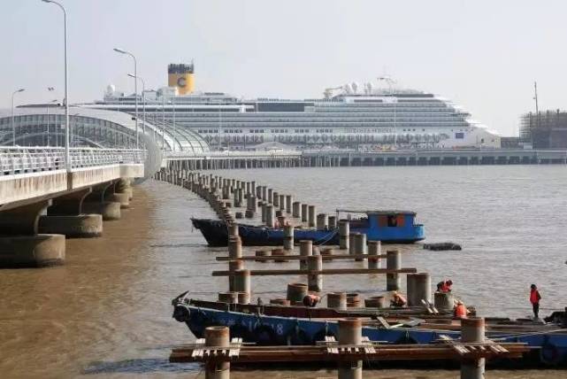 3月14日，搭载有拒绝登陆济州岛中国游客的邮轮返航抵达上海吴淞口码头。（路透社）