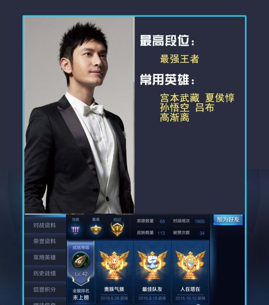 明星王者荣耀段位排名:杨幂玩5800场黄晓明第9
