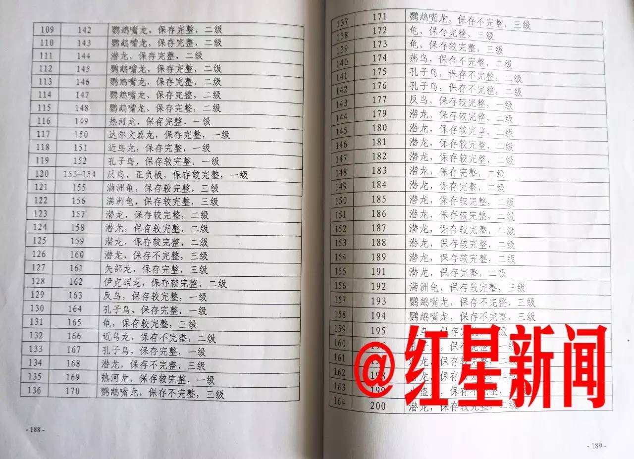 本溪警方收缴的古生物化石名单(部分)