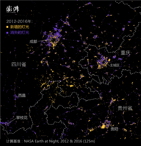 东北三省的灯光变化: