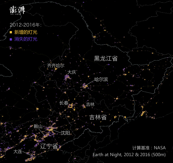 三大城市圈的灯光变化: