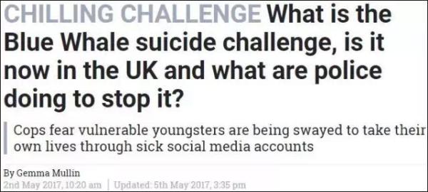 英国媒体也开始对“蓝鲸游戏”进行报道。