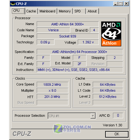 939E6Athlon 64 3000+ CPU-ZϢ