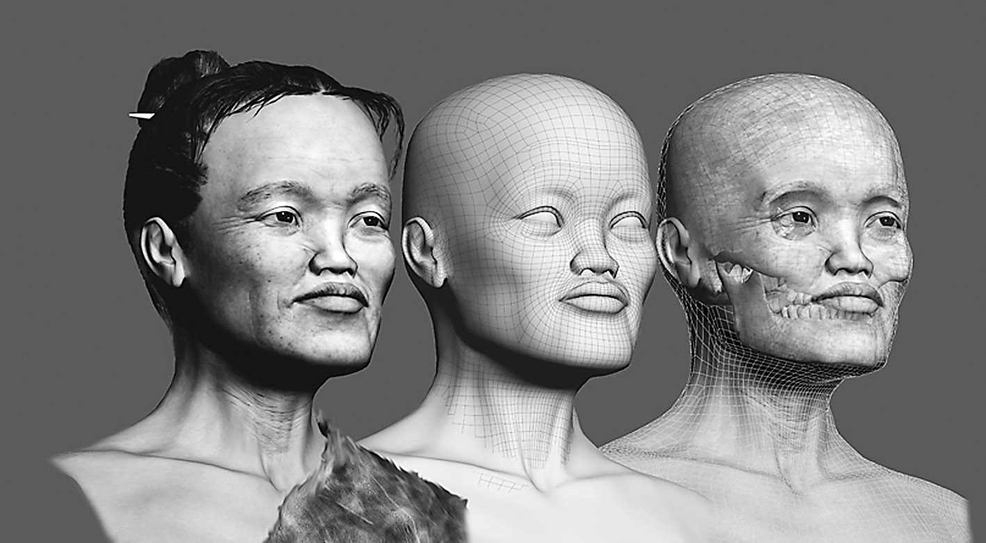 桂林甑皮岩遗址博物馆提供的甑皮岩人女性头骨逐步复原成形过程殊意