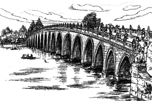 十七孔桥水彩画图片