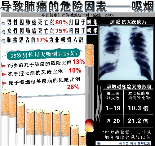 图表:导致肺癌的危险因素――吸烟 新华社发