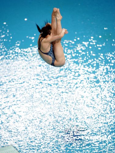 图文:女子跳水一米板中国包金揽银 何姿比赛中