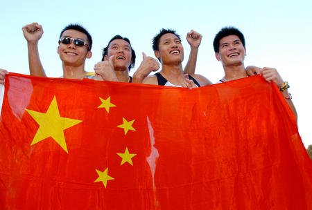 中国现代五项名将曹忠嵘、钱震华、刘杨、刘炎立（从左至右 资料图）