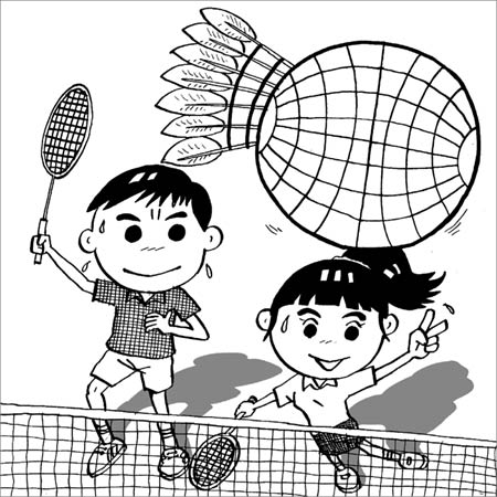 两个人打羽毛球的图画图片