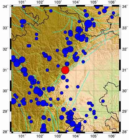 1933年以來汶川200公里內歷史地震示意圖(圖)