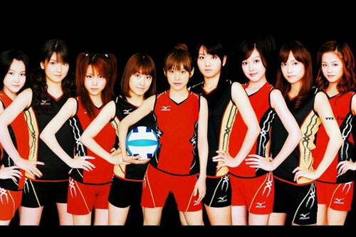 早安少女组以排球队造型为北京奥运会应援