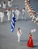 图文：北京奥运会运动员入场式 希腊奥运团入场