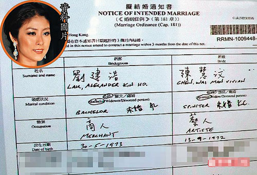 香港结婚证书样本图片