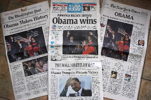 美国媒体大幅报道奥巴马胜选
