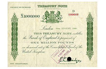 英格兰银行发行的100万英镑面额钞票