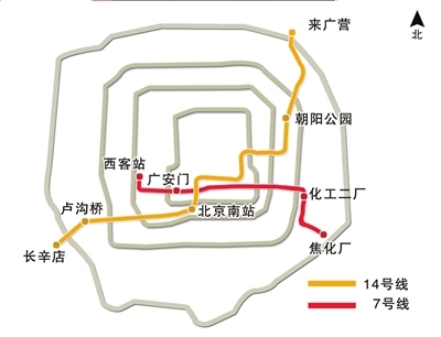 北京地铁7号线与14号线路线图