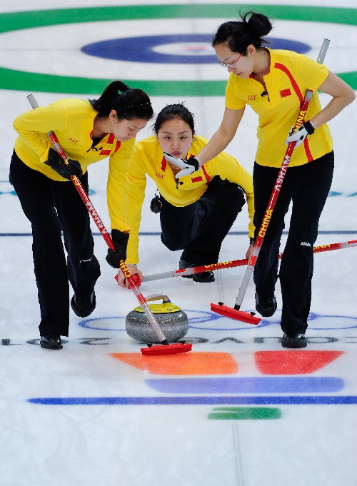 图文中国冰壶女队晋级半决赛岳清爽掷壶