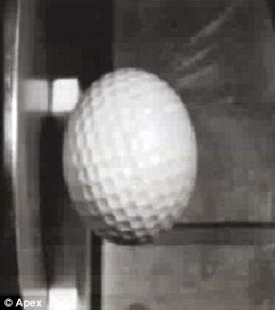 Internet picture of a golf ball hitting a piece of steel at 150mph in slow motion