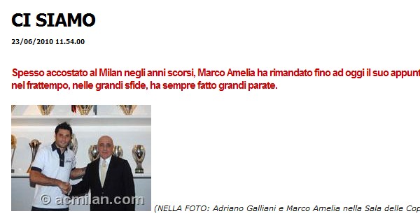 阿梅利亚与米兰副主席加里亚尼握手，正式完成签约
