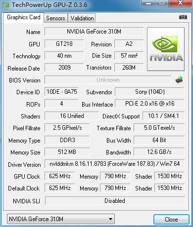 nVIDIA GeForce 310MԿ