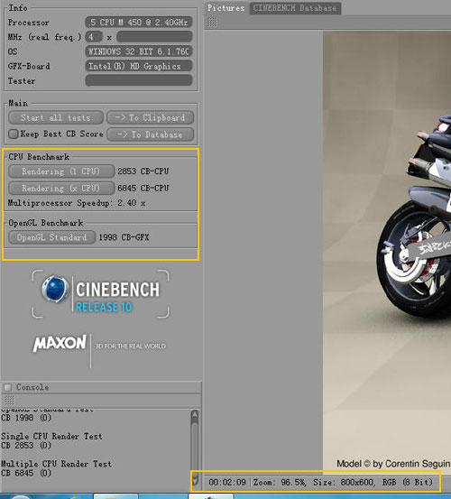 CineBench10Ⱦ(ֵעΪʶ⣬ʾΪi5 450M)