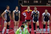 图文：亚运女排比赛中国VS韩国 神情有些焦急