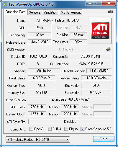 ATI Mobility Radeon HD5470Կ