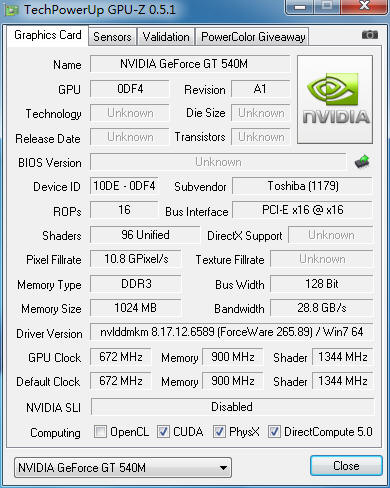 NVIDIA GeForce GT 540MԿ