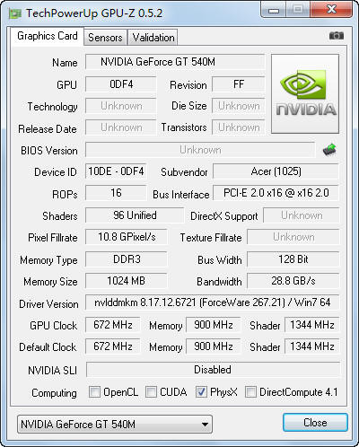 NVidia GeForce GT540MԿ