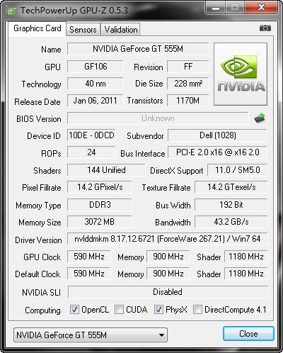 NVidia GeForce GT555MԿ