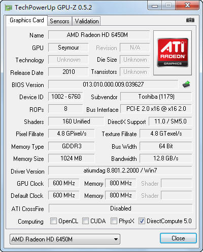 AMD Radeon HD 6450MԿ