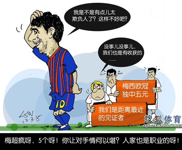 刘守卫漫画:梅西5球屠杀 让勒沃库森情何以堪